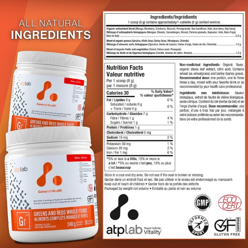 ATP Lab Greens and Reds Whole Foods Organic Blend Supplement Nutrition Facts