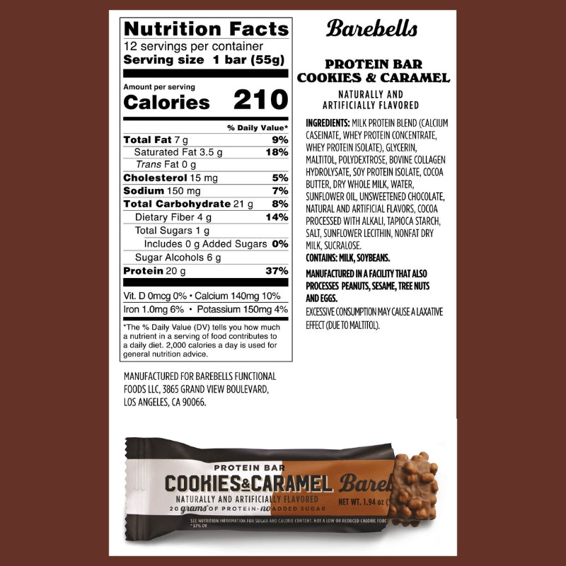 Barebells Protein Bar Case Cookies & Caramel Nutrition Facts