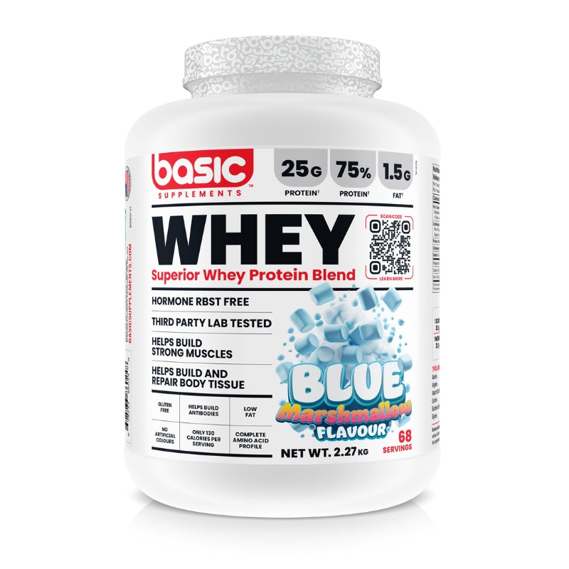 Basic Supplements Superior Whey Protein Blend Hormone Free 5lbs Blue Marshmallow