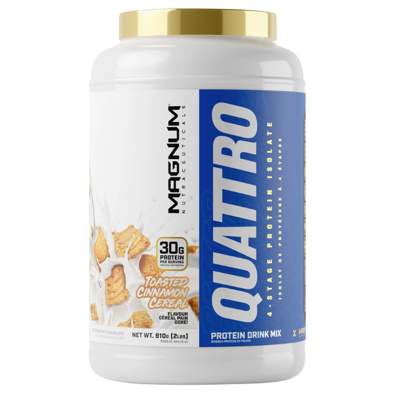 Magnum Supplement Quattro 2lbs Time Released Isolate Front Label Toasted Cinnamon Cereal