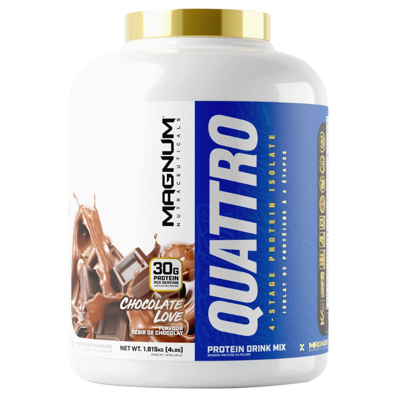 Magnum Supplements Quattro 4lbs Time Released Isolate Protein Front Label - Chocolate Love