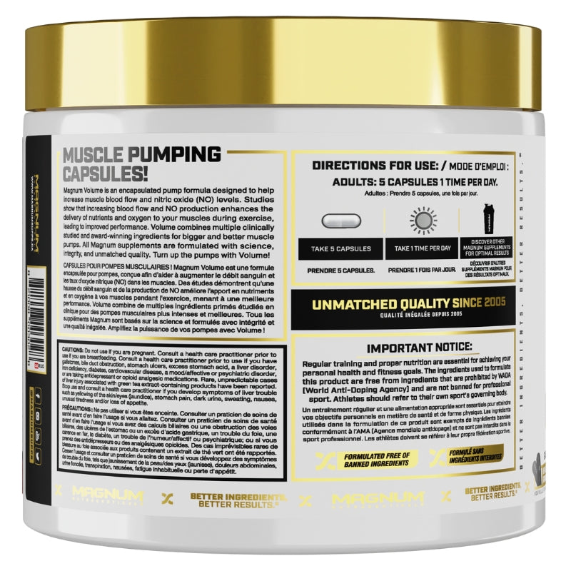 Magnum Volume Stim Free Pump Boosting Pre Workout Benefits and Use Label