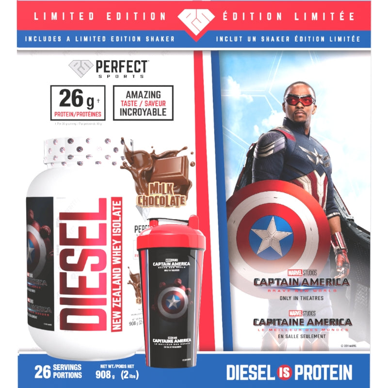 Perfect Sports Captain America Diesel 2lbs Box Set Milk Chocolate with Shaker