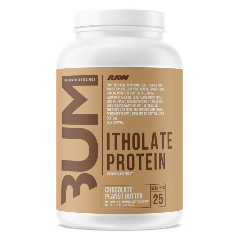 Raw BUM Itholate Whey Protein Isolate 2lbs Chocolate Peanut Butter Front