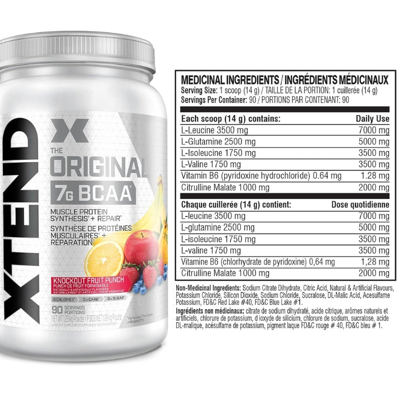 Xtend Original BCAA 90 servings Fruit Punch Nutrition Facts