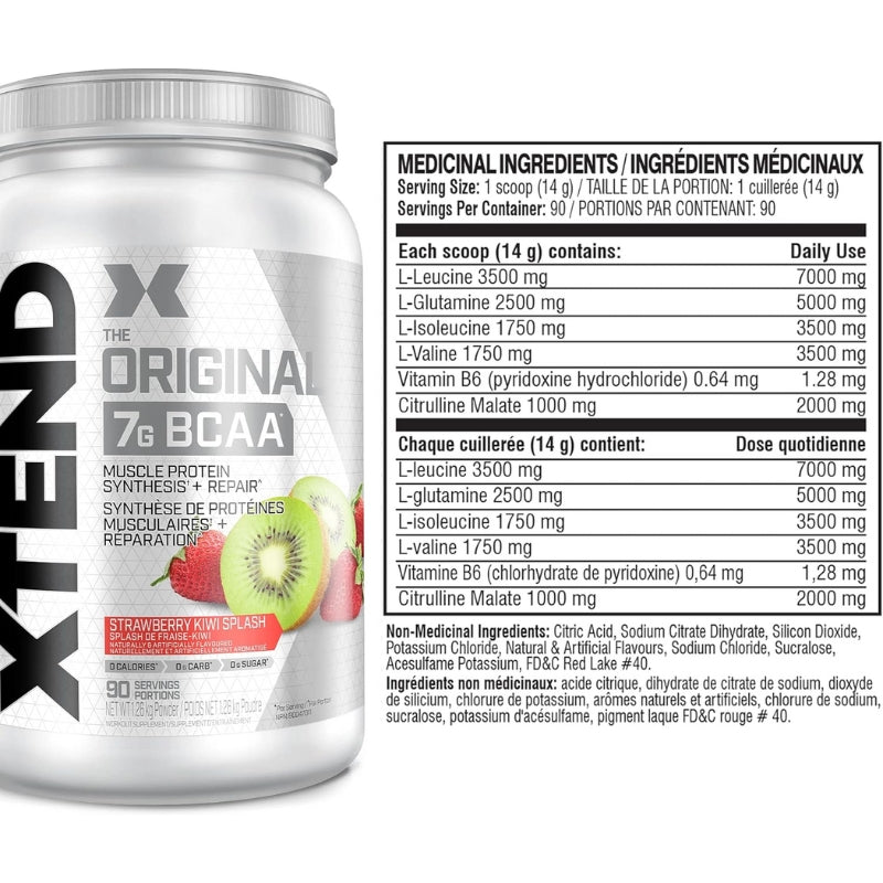 Xtend Original BCAA 90 servings Strawberry Kiwi Splash Nutrition Facts